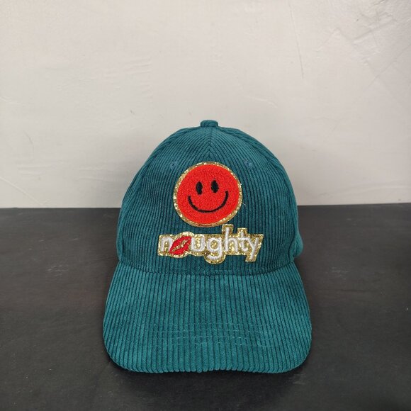 Boyee Corduroy Naughty Hat Cap Snap Back Turquoise Smiley Face - Picture 1 of 9